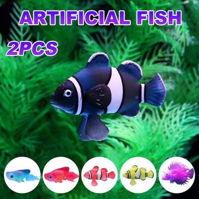 2PCS Artificial Betta Fish Aquarium Decorations Silicone Floating Moving Fish - Purple Lionfish