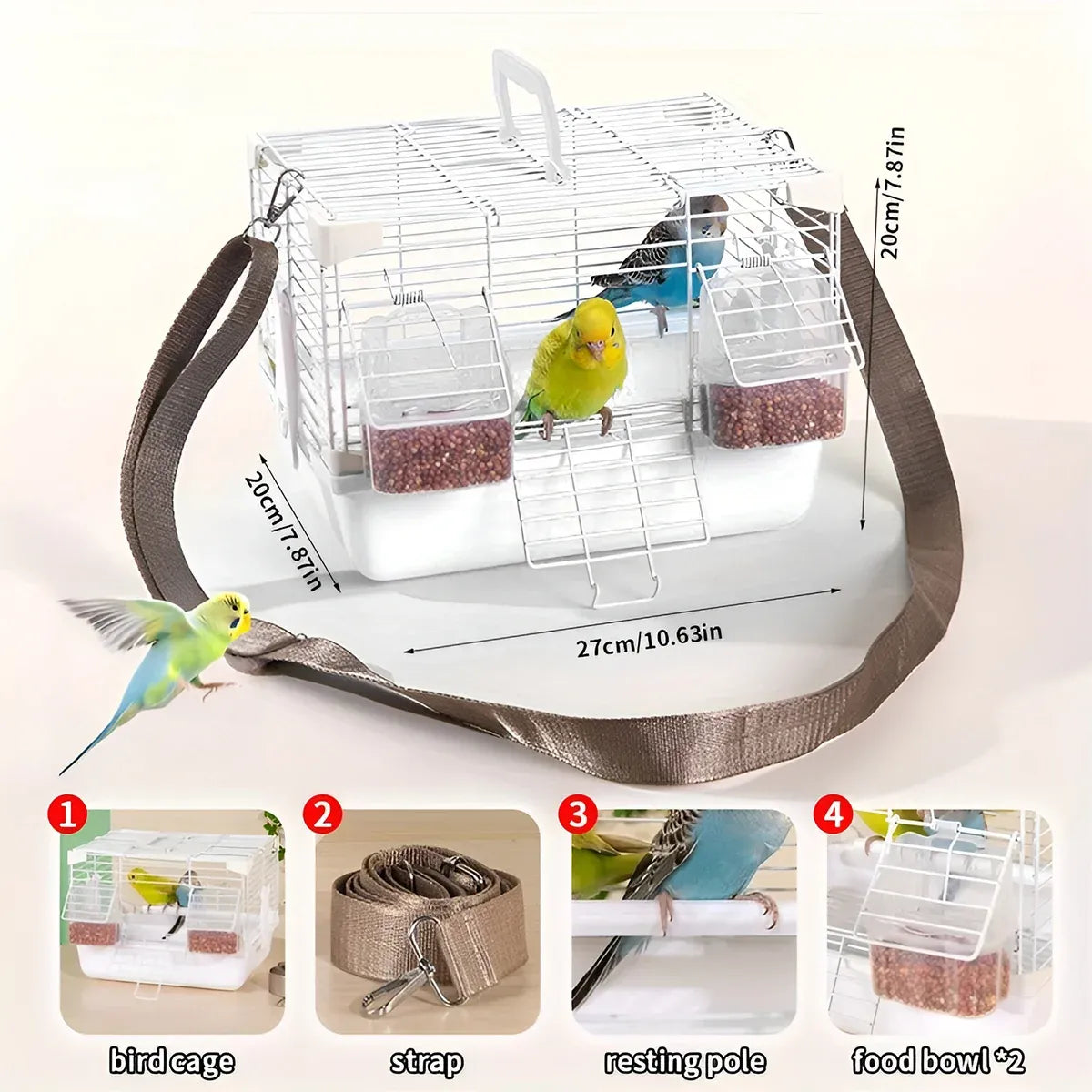 Portable Bird Carrier Cage Backpack Travel Bird Cage Outdoor Ventilated Pet Bag - Grey