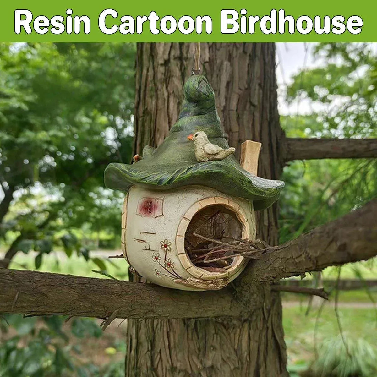 Cartoon Hanging Birdhouse Cozy Nest Resin Garden Outdoor Tree Patio Decor