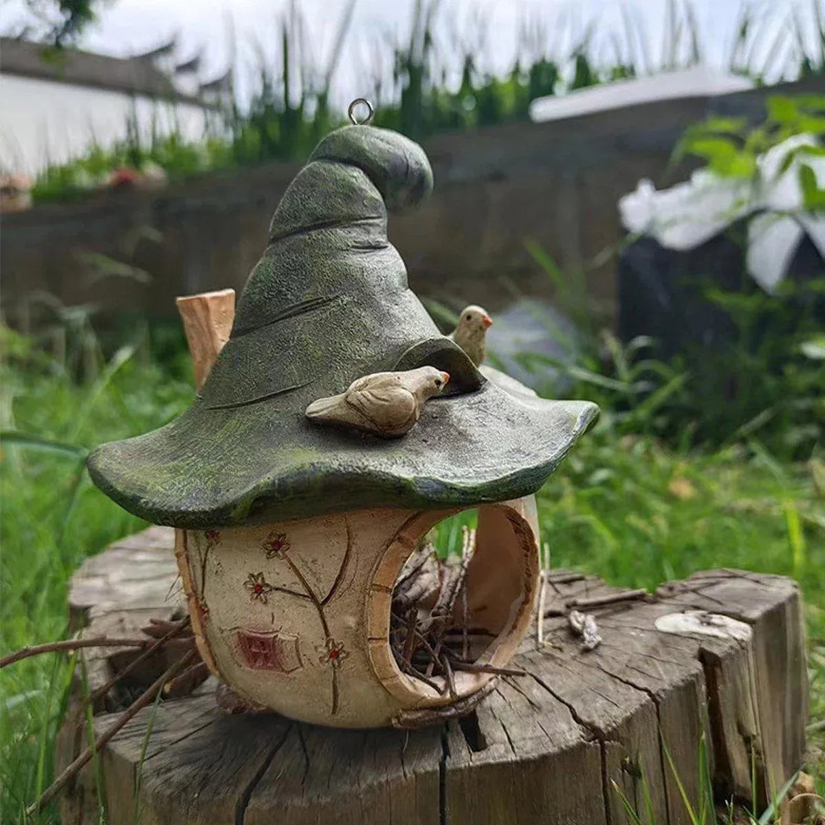 Cartoon Hanging Birdhouse Cozy Nest Resin Garden Outdoor Tree Patio Decor