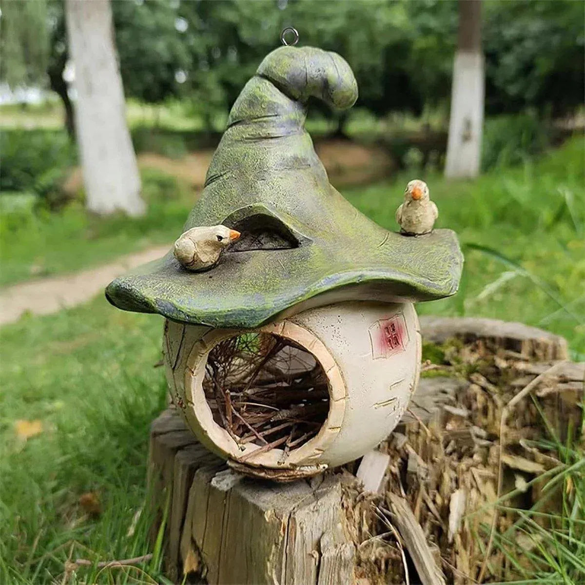 Cartoon Hanging Birdhouse Cozy Nest Resin Garden Outdoor Tree Patio Decor