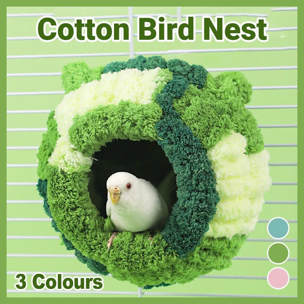Hanging Warm Cotton Nest Hammock Cozy Bed for Parrots and Other Bird Species - Blue