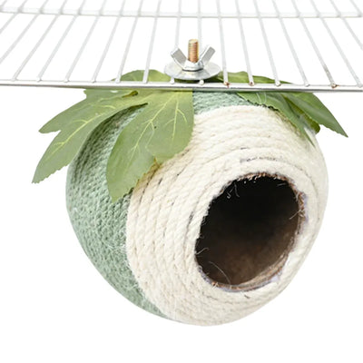 Bird Nest Parrot Nest Coconut Shell Braided Twine Colourful Cage Hanging Bed - White-Green-Screw Model