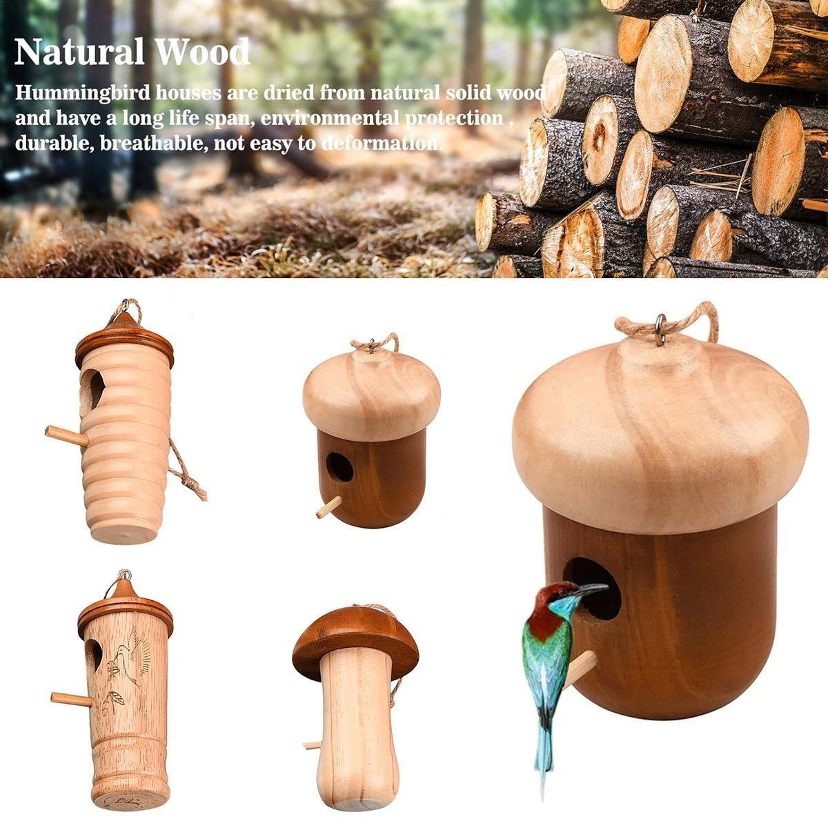 Wooden Bird Nest Cage Hummingbird Feeder House Hanging Home Garden Decorations - 3