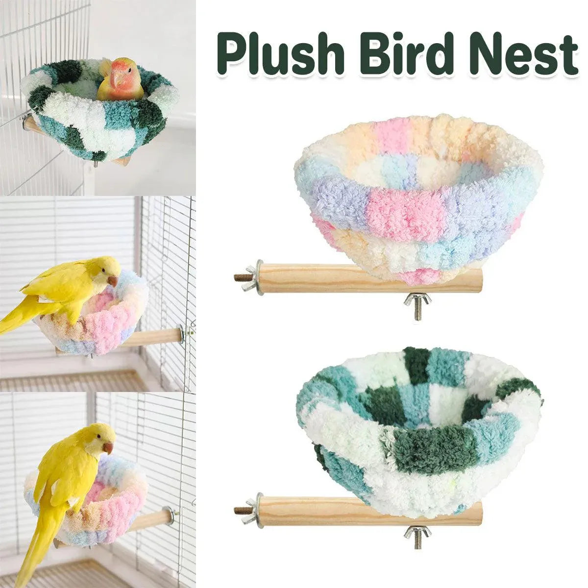 Parrot Winter Warm Nest Fluffy Cotton Hanging Bed Colourful Bird Cage House - Pink