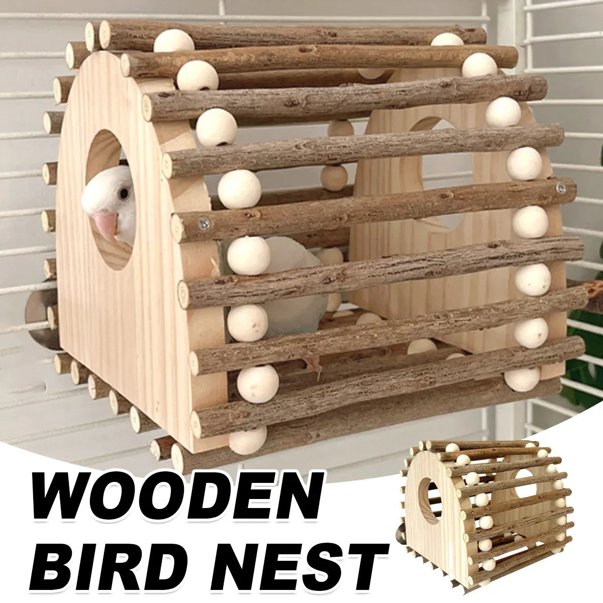 Wooden Bird Nest Durable Indoor Outdoor Garden Decor for Birds Sparrow Parrot