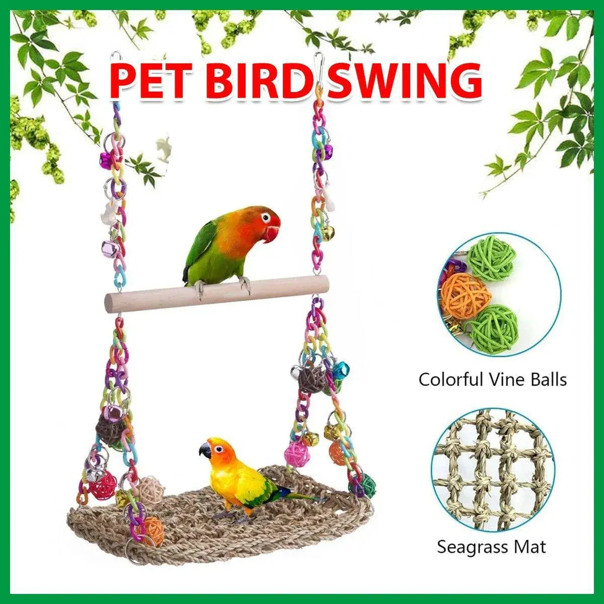 Parrot Hammock Swing Toy with Colourful Chain Double Swing Bird Cage Play