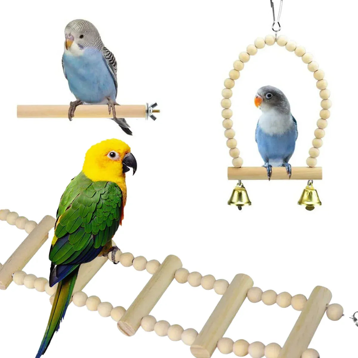 Bird Chew Toys Wooden Color 9-Piece Set Swing Hanging Bridge for Parrots AUS