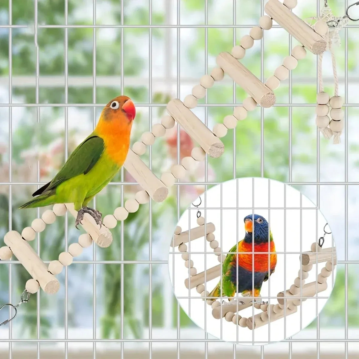 Bird Chew Toys Wooden Color 9-Piece Set Swing Hanging Bridge for Parrots AUS