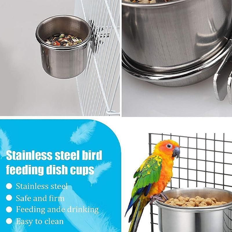 2X 4/5/6Cm Parrot Pet Stainless Steel Food Water Bowl Bird Feeder Crate Cage - 5CM*2PCS
