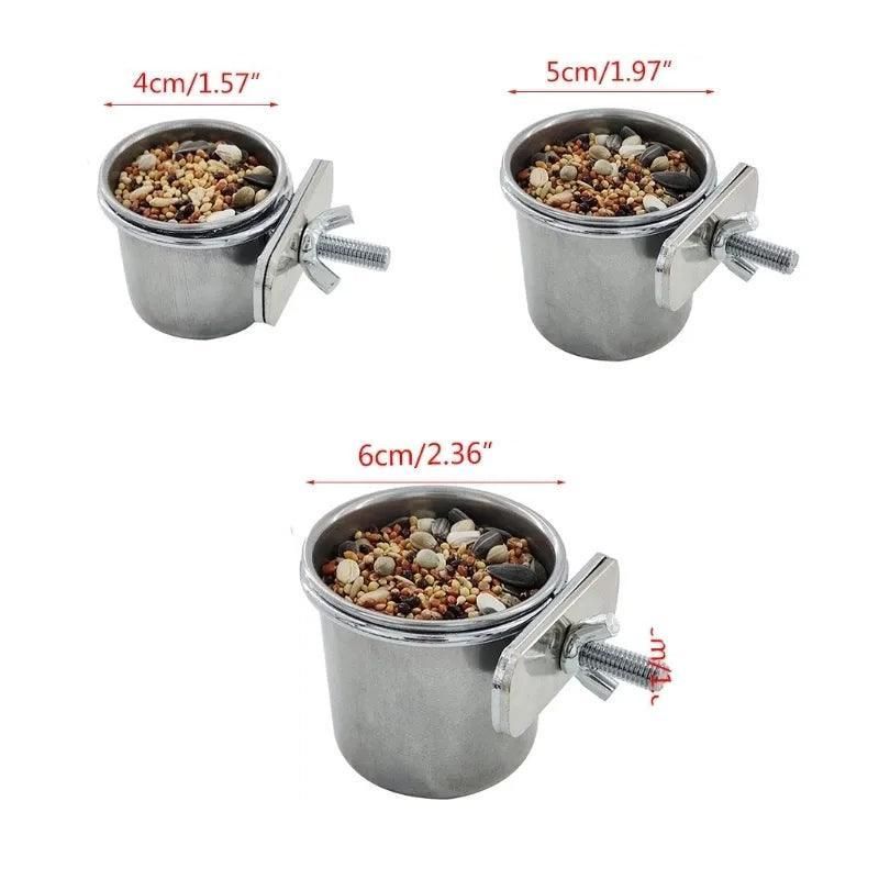 2X 4/5/6Cm Parrot Pet Stainless Steel Food Water Bowl Bird Feeder Crate Cage - 5CM*2PCS