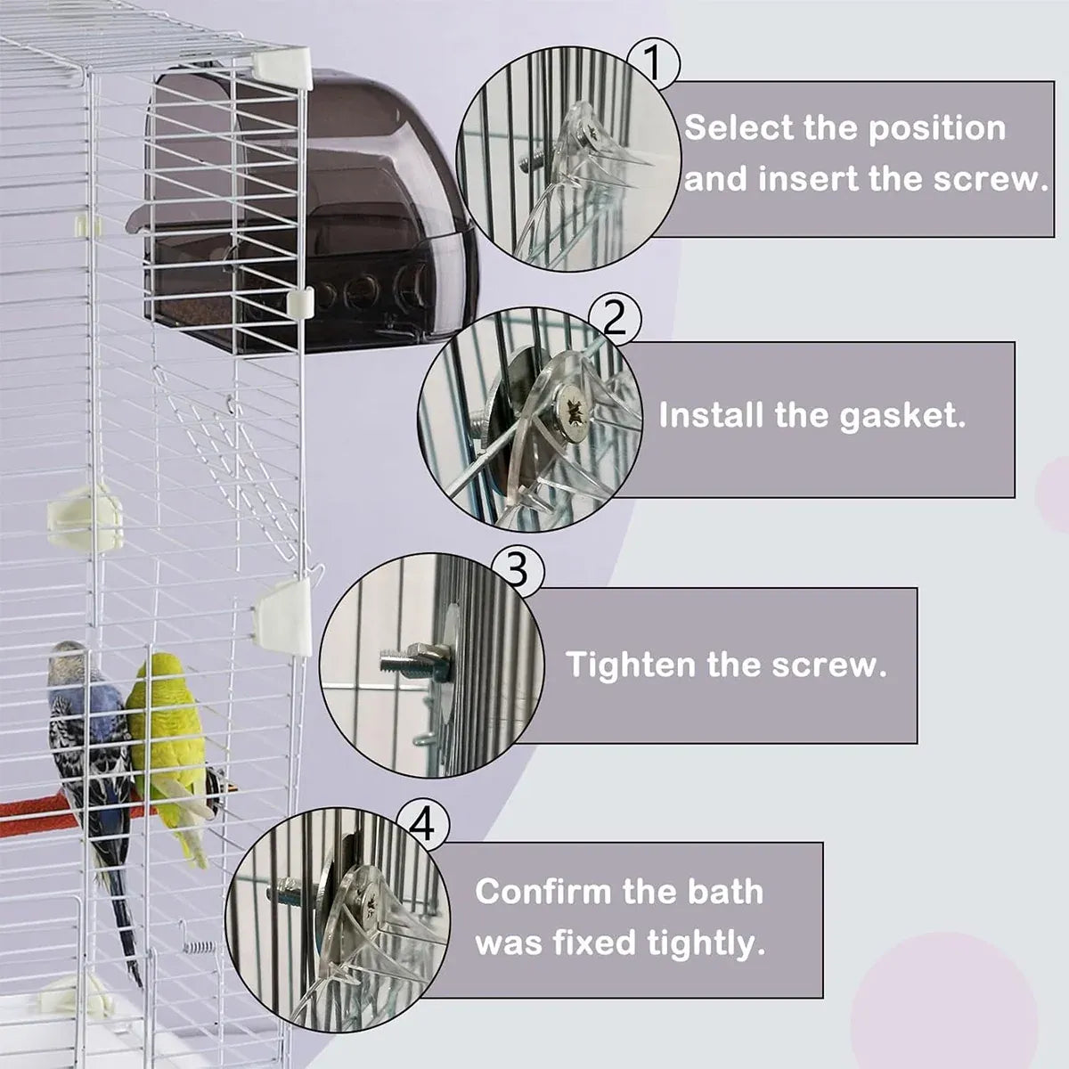 Parrot Bath Box Grey Bird Cage Accessory Bathroom Bird Bathtub for Small Birds
