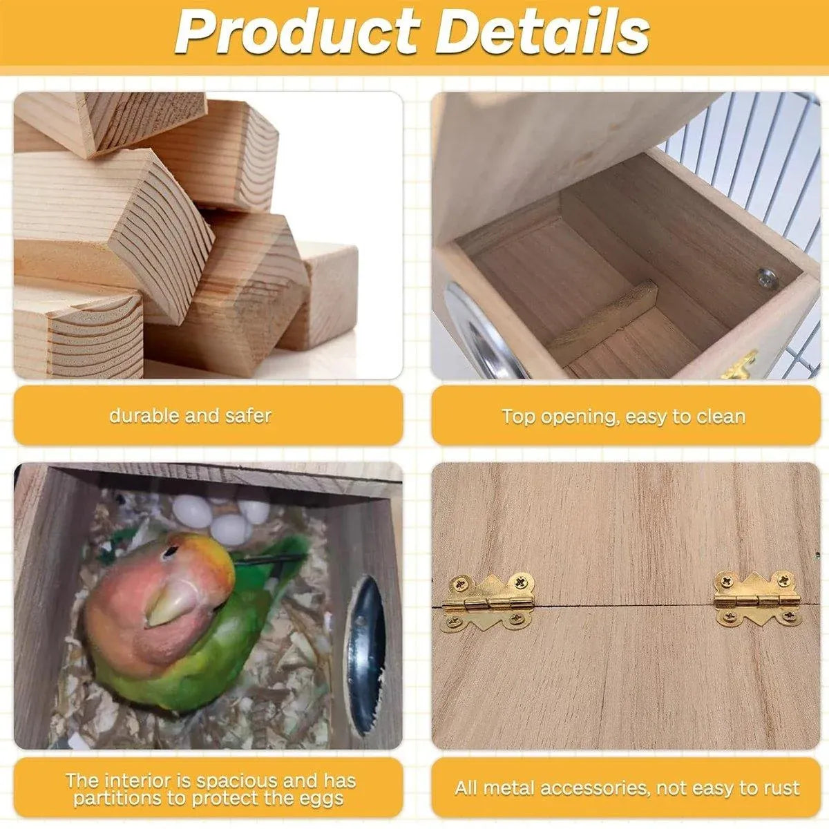 Natural Wooden Breeding Box Durable Parrot Hatching Box Nesting Box for Birds