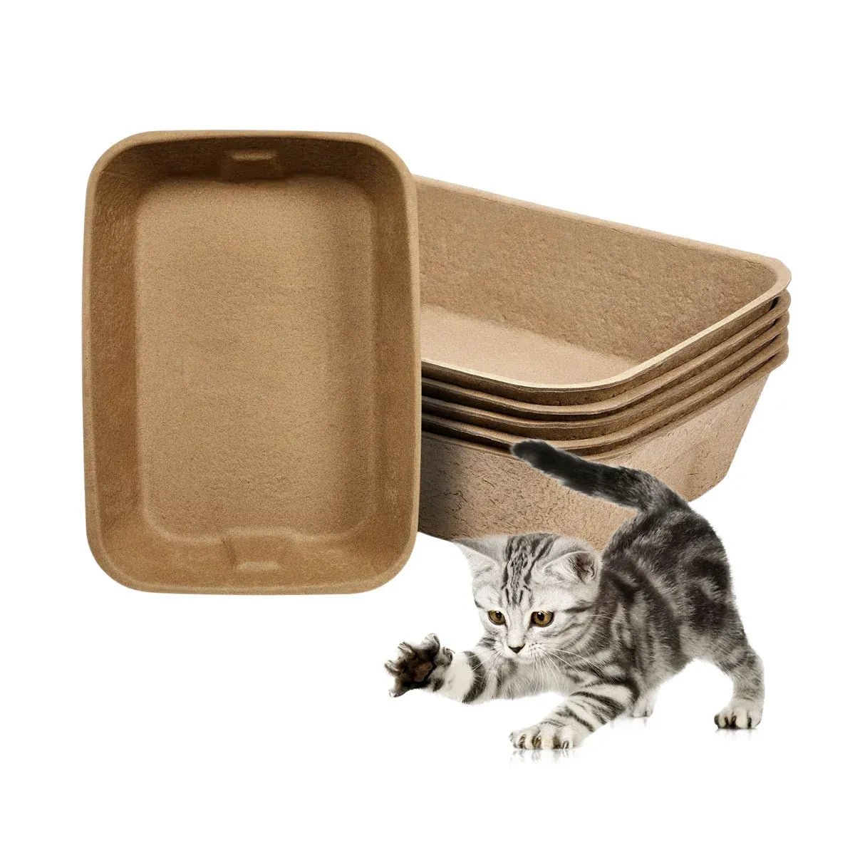 10pcs Disposable Litter Box Pulp Degradable Pet Tray Travel Portable Eco Use