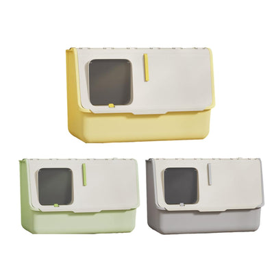 Large Fully Enclosed Cat Litter Box with Lid Odor Control Litter Pan for Cats - Green