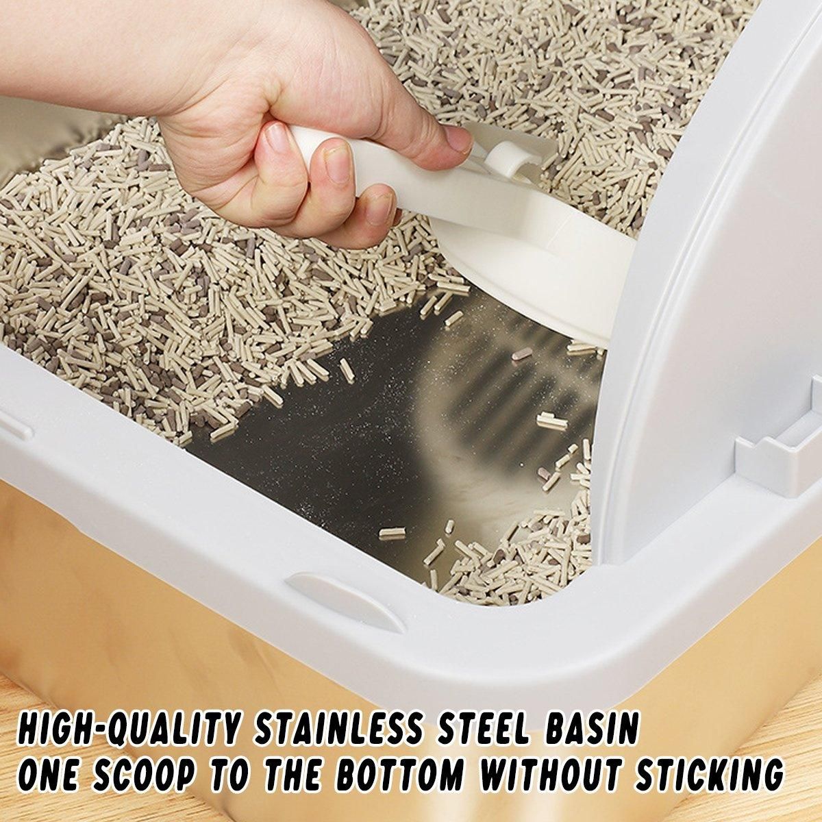 Durable Stainless Steel Cat Litter Box Pan Pet Toilet Odor Control Tray Large - Grey