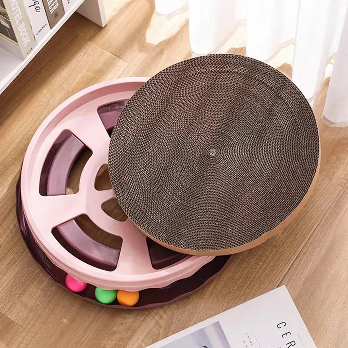 Cat Scratcher Turntable Toy Large Round Corrugated Board Nest Scratch Resistant - Pink