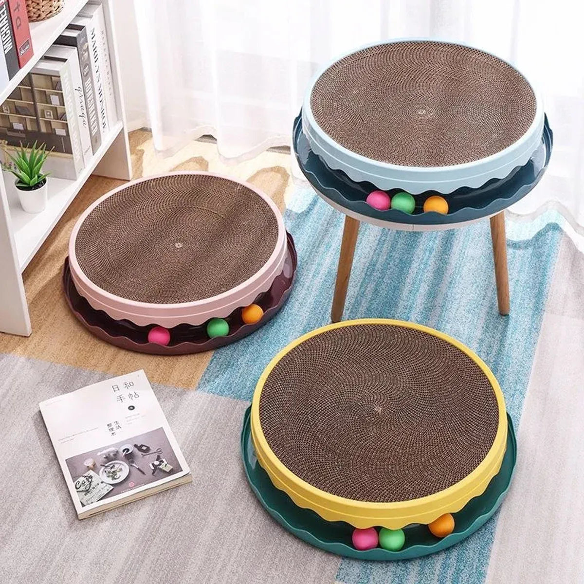Cat Scratcher Turntable Toy Large Round Corrugated Board Nest Scratch Resistant - Pink