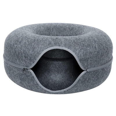 Felt Cat Tunnel Bed Round Donut Cave Nest for Kittens and Small Pets 60x30cm - Dark Grey