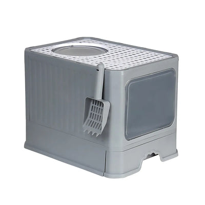 Large Fully Enclosed Cat Litter Box Cat Toilet Pet Litter Tray Odor Control - Grey