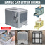 Large Fully Enclosed Cat Litter Box Cat Toilet Pet Litter Tray Odor Control - Grey