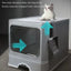 Large Fully Enclosed Cat Litter Box Cat Toilet Pet Litter Tray Odor Control - Grey