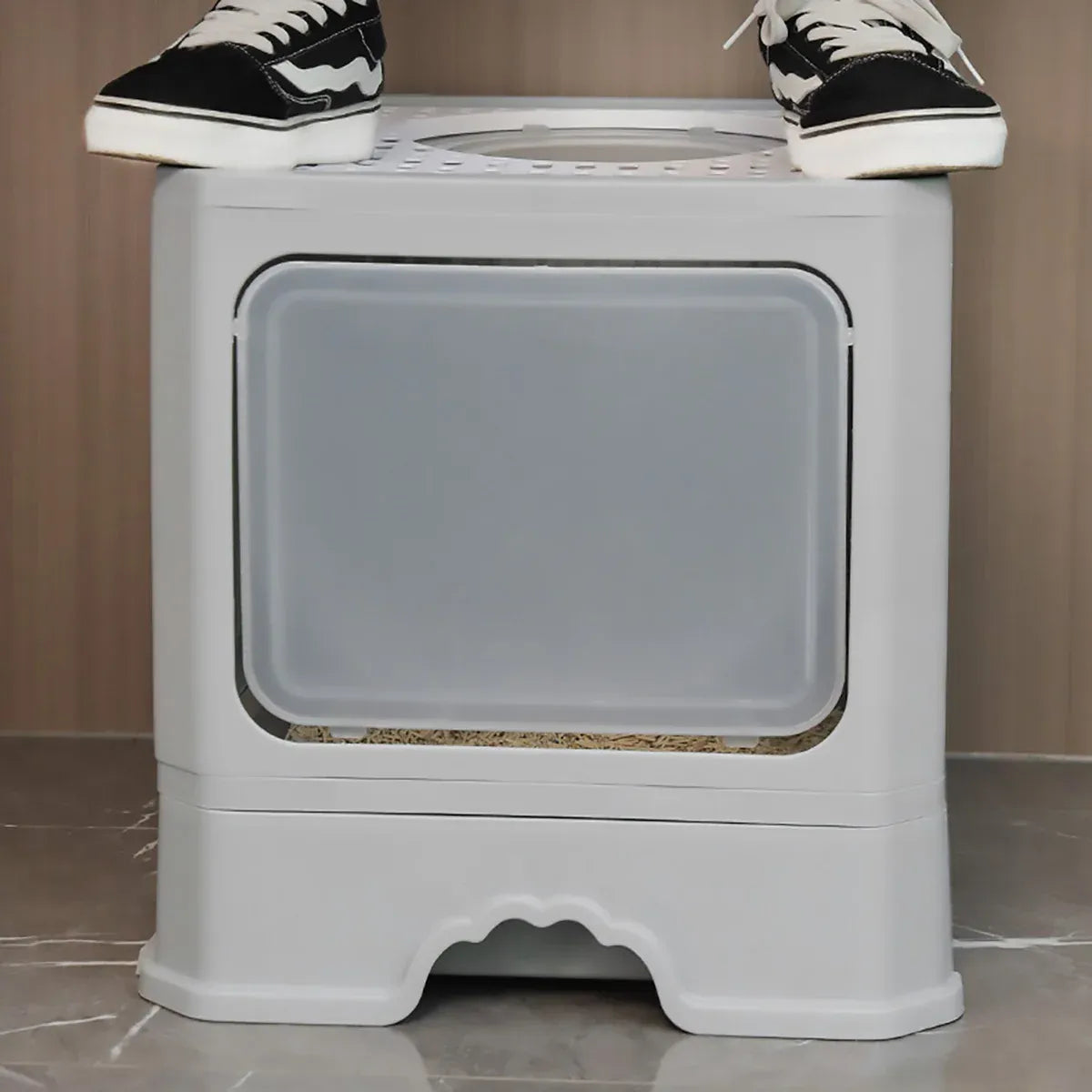 Large Fully Enclosed Cat Litter Box Cat Toilet Pet Litter Tray Odor Control - Grey