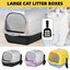 Enclosed Cat Litter Box Lid Scoop Splash Proof Lift Top Removable Toilet Tray - Blue Yellow