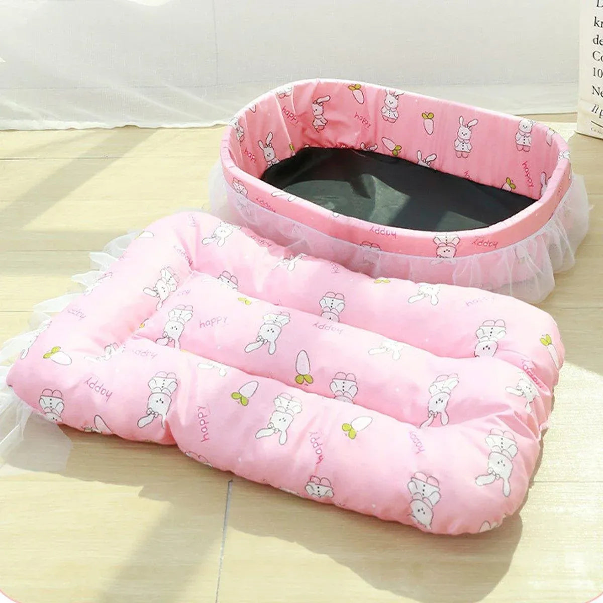 Cat Kennel Universal Cat Sleeping Nest Princess Style Lace Pet Special Kitten Cyber Red Mat - Blue
