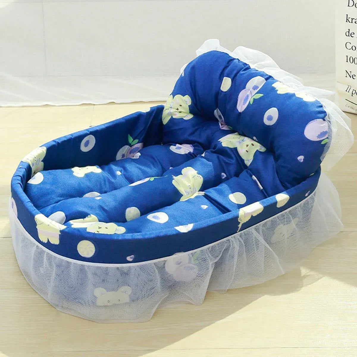 Cat Kennel Universal Cat Sleeping Nest Princess Style Lace Pet Special Kitten Cyber Red Mat - Blue