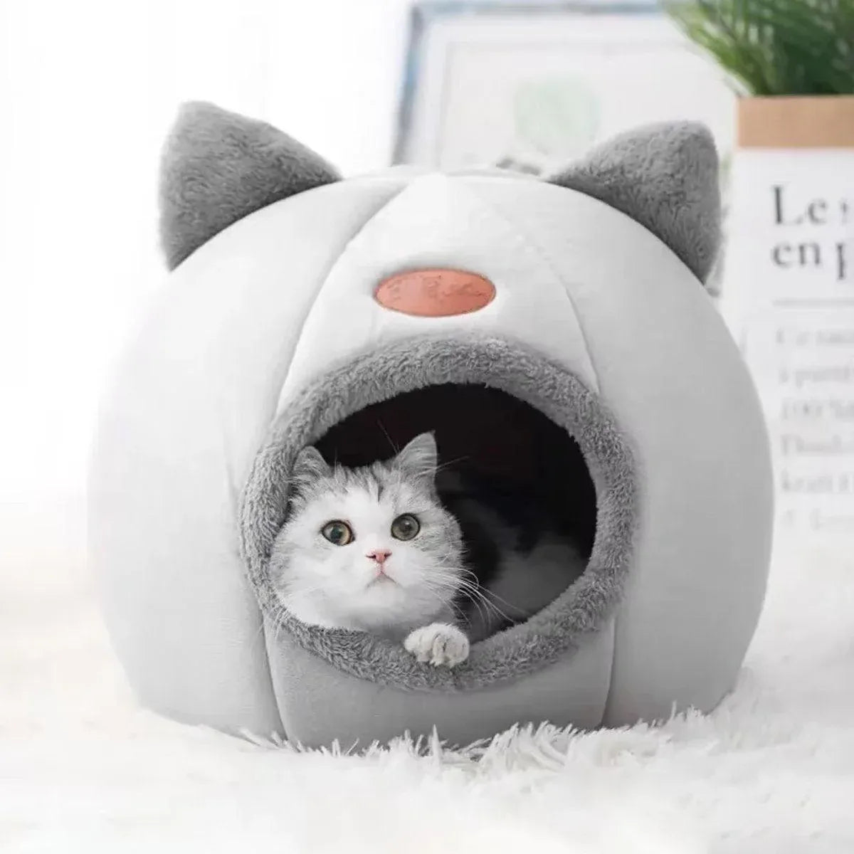 Cat Bed Winter Warm Enclosed Pet House Cozy Indoor Sleeping Nest for Cold Weather - XL