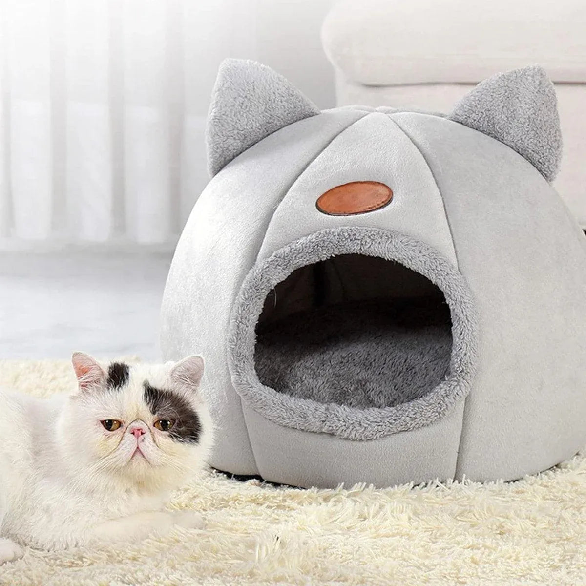 Cat Bed Winter Warm Enclosed Pet House Cozy Indoor Sleeping Nest for Cold Weather - XL