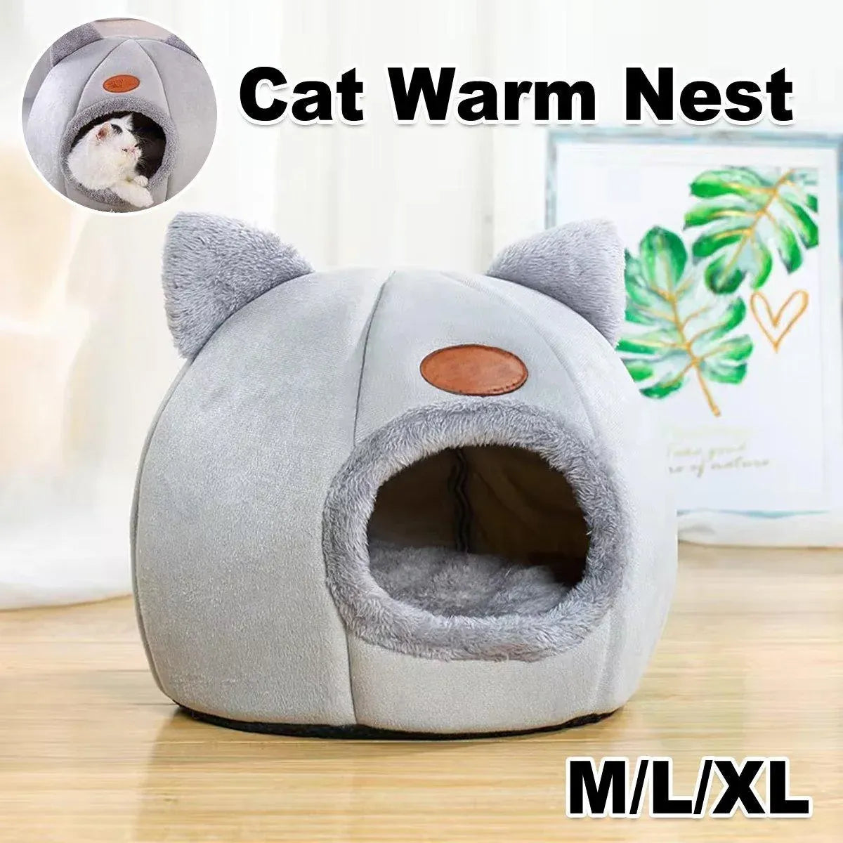 Cat Bed Winter Warm Enclosed Pet House Cozy Indoor Sleeping Nest for Cold Weather - XL