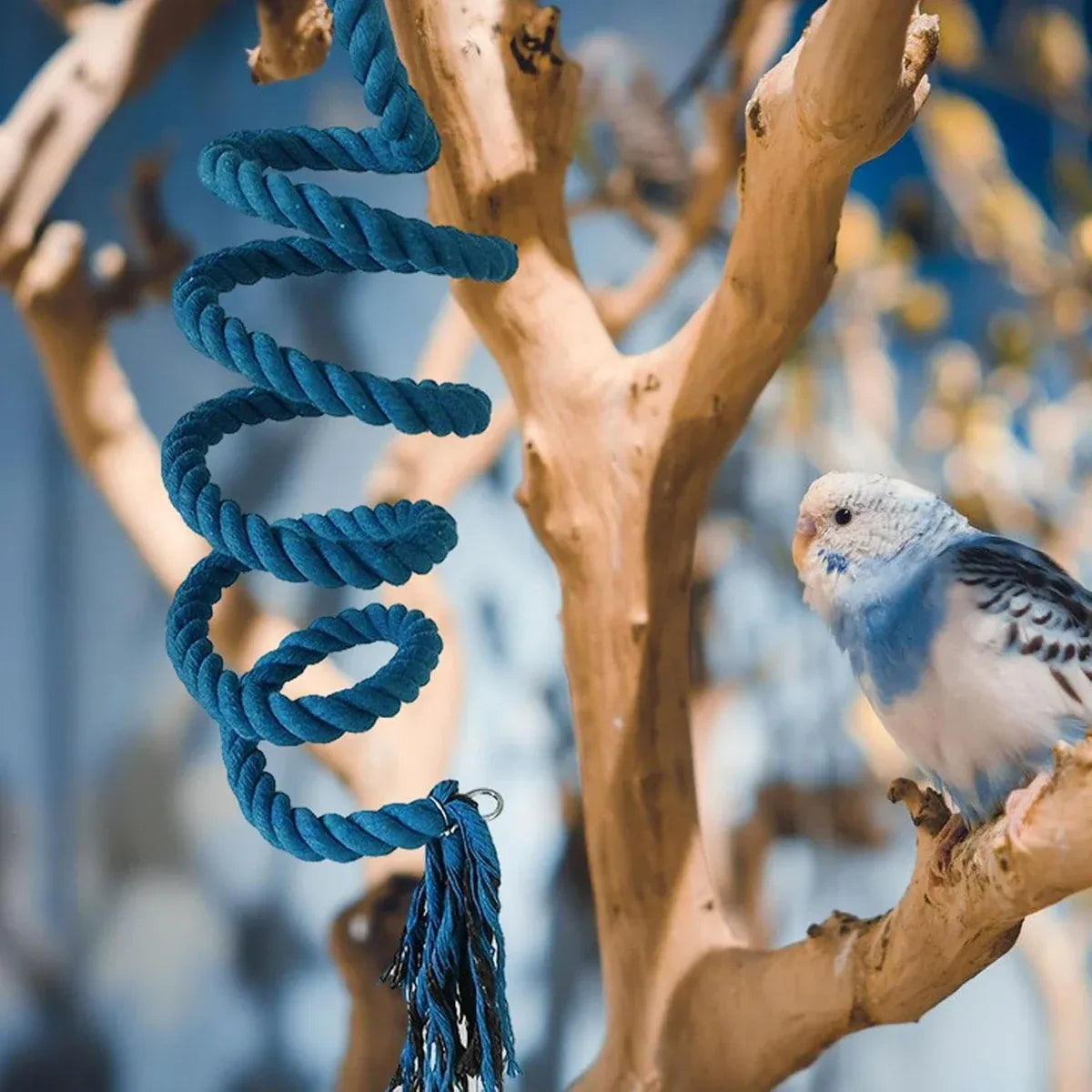 Bird Climbing Rope Toy Cotton Spiral Ladder Parrot Cage Hanging Swing Pet Toy - Green