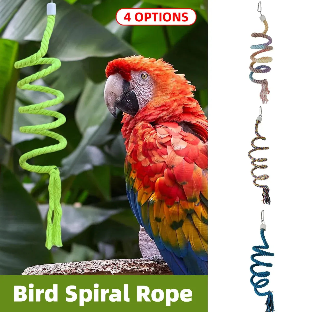 Bird Climbing Rope Toy Cotton Spiral Ladder Parrot Cage Hanging Swing Pet Toy - Gradient colour