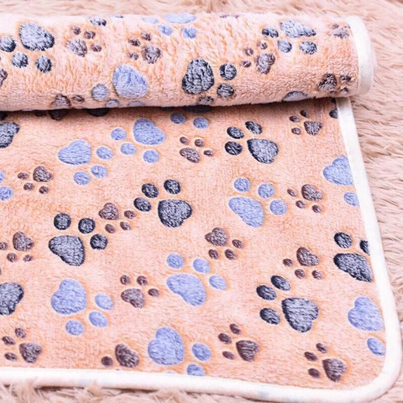 Large Size Pet Mat Paw Print Cat Dog Puppy Fleece Soft Pet Blanket Bed Cushion - Brown