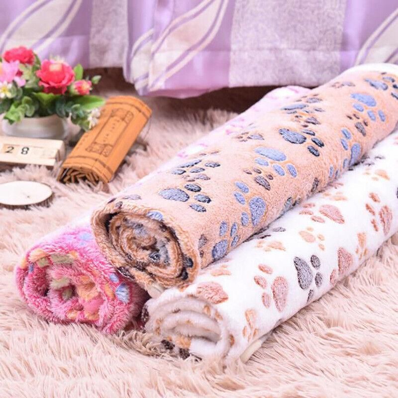 Large Size Pet Mat Paw Print Cat Dog Puppy Fleece Soft Pet Blanket Bed Cushion - Brown