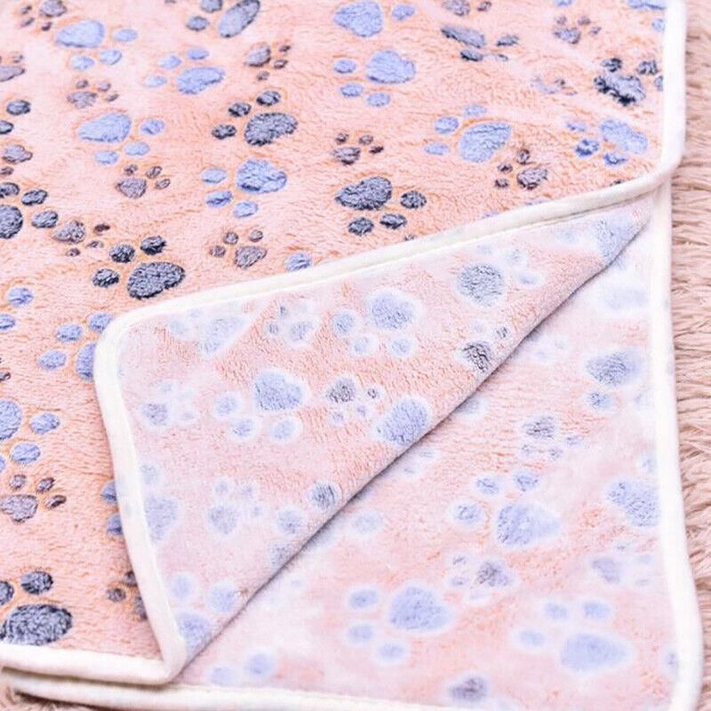 Large Size Pet Mat Paw Print Cat Dog Puppy Fleece Soft Pet Blanket Bed Cushion - Brown