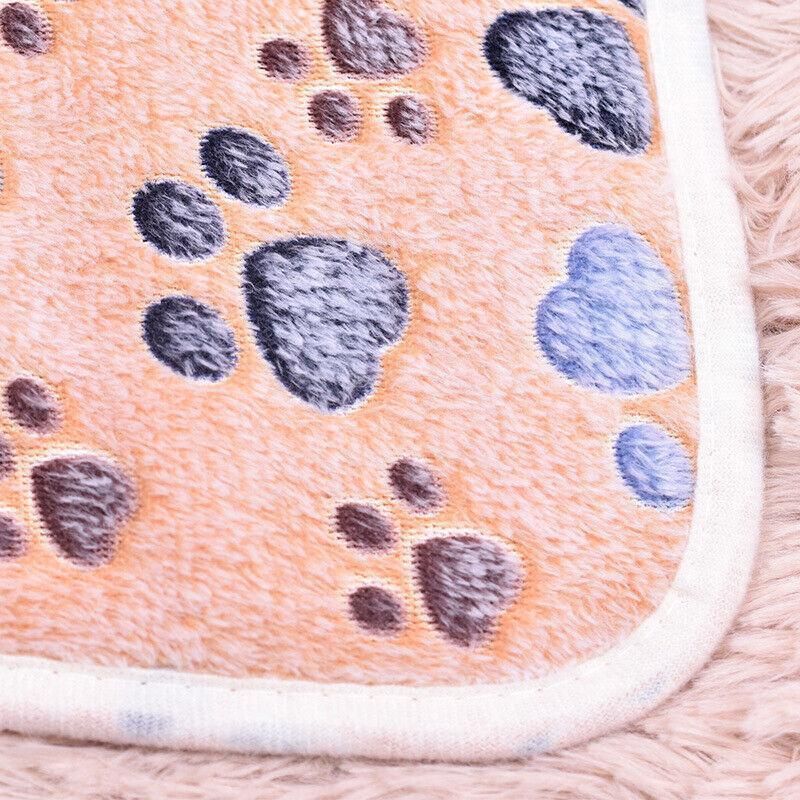 Large Size Pet Mat Paw Print Cat Dog Puppy Fleece Soft Pet Blanket Bed Cushion - Brown