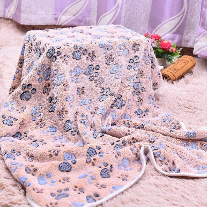 Large Size Pet Mat Paw Print Cat Dog Puppy Fleece Soft Pet Blanket Bed Cushion - Brown
