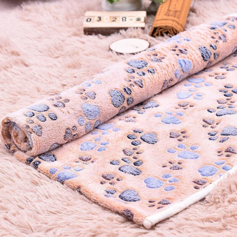 Large Size Pet Mat Paw Print Cat Dog Puppy Fleece Soft Pet Blanket Bed Cushion - Brown