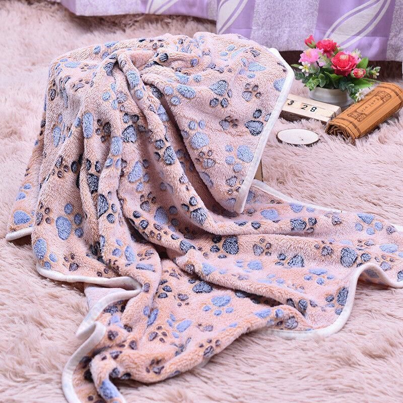 Large Size Pet Mat Paw Print Cat Dog Puppy Fleece Soft Pet Blanket Bed Cushion - Brown