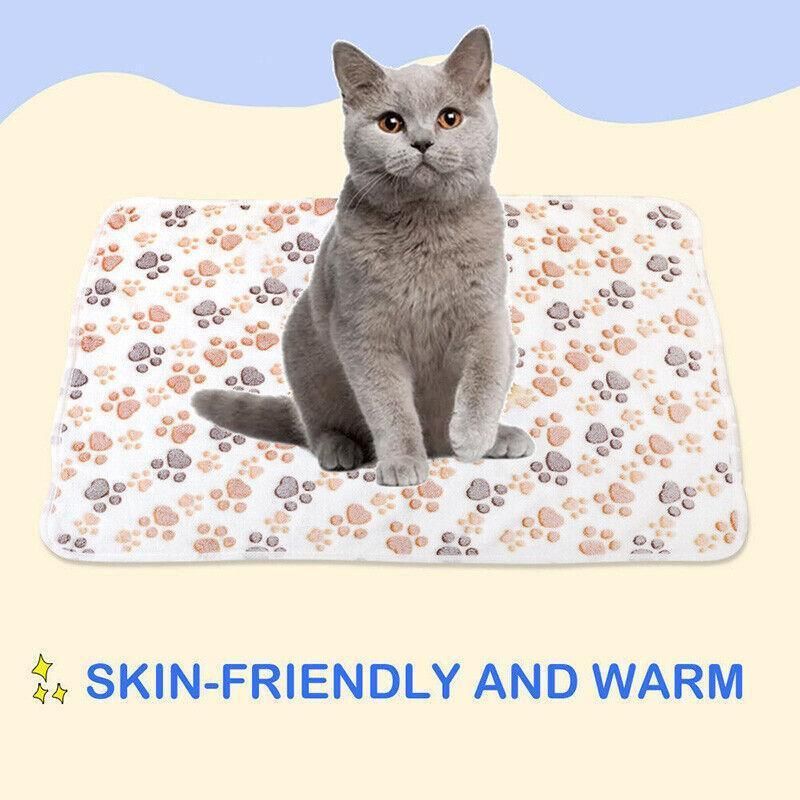 Large Size Pet Mat Paw Print Cat Dog Puppy Fleece Soft Pet Blanket Bed Cushion - Brown