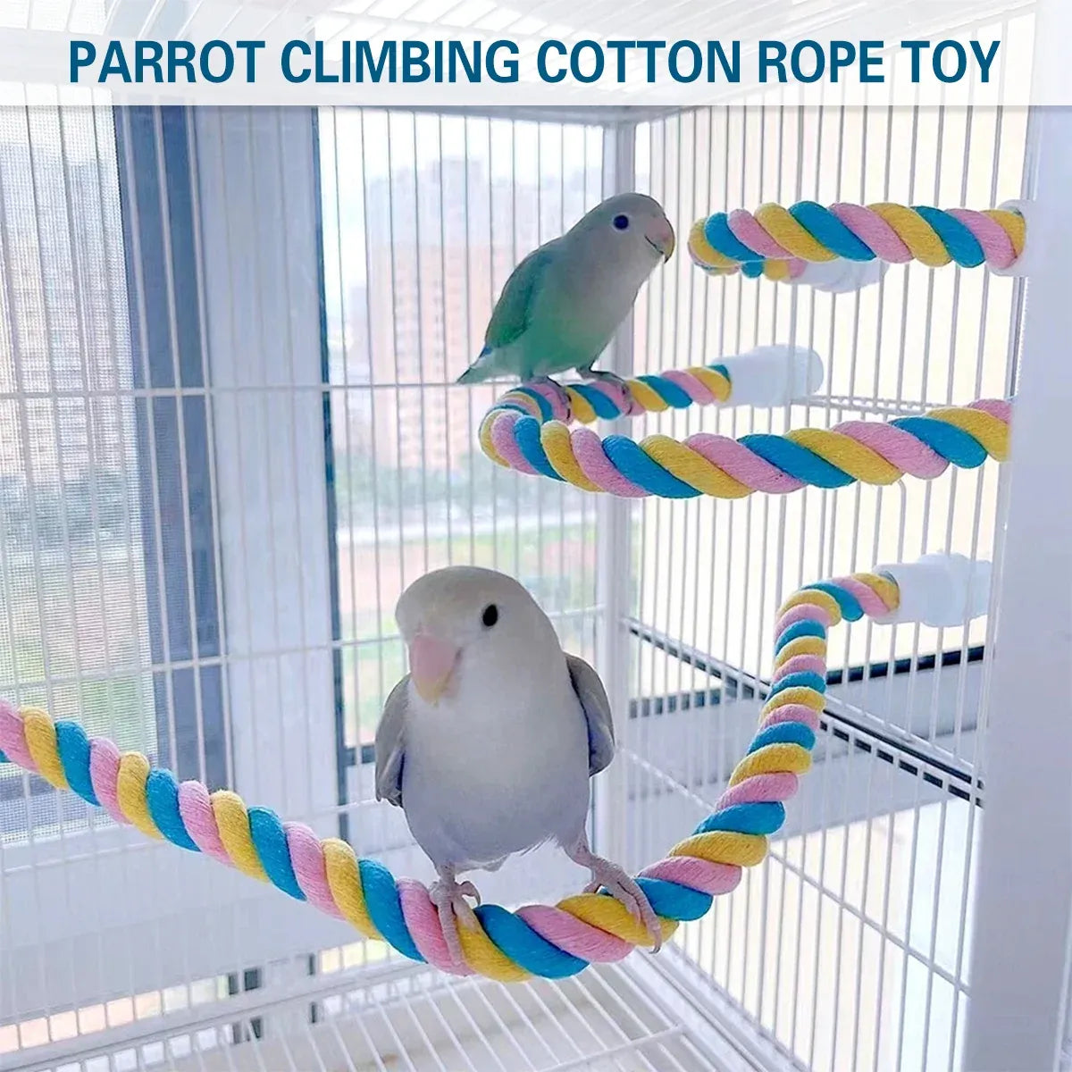 U Shaped Parrot Cotton Rope Climbing Toy Perch Stand for Bird Cage - 100cm