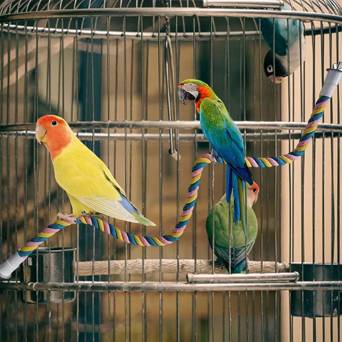 U Shaped Parrot Cotton Rope Climbing Toy Perch Stand for Bird Cage - 100cm