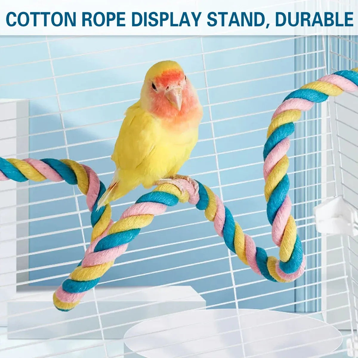 U Shaped Parrot Cotton Rope Climbing Toy Perch Stand for Bird Cage - 120cm