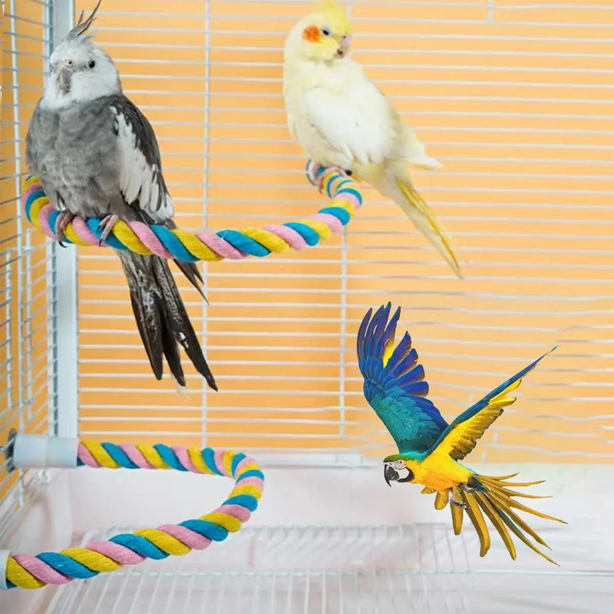 U Shaped Parrot Cotton Rope Climbing Toy Perch Stand for Bird Cage - 120cm