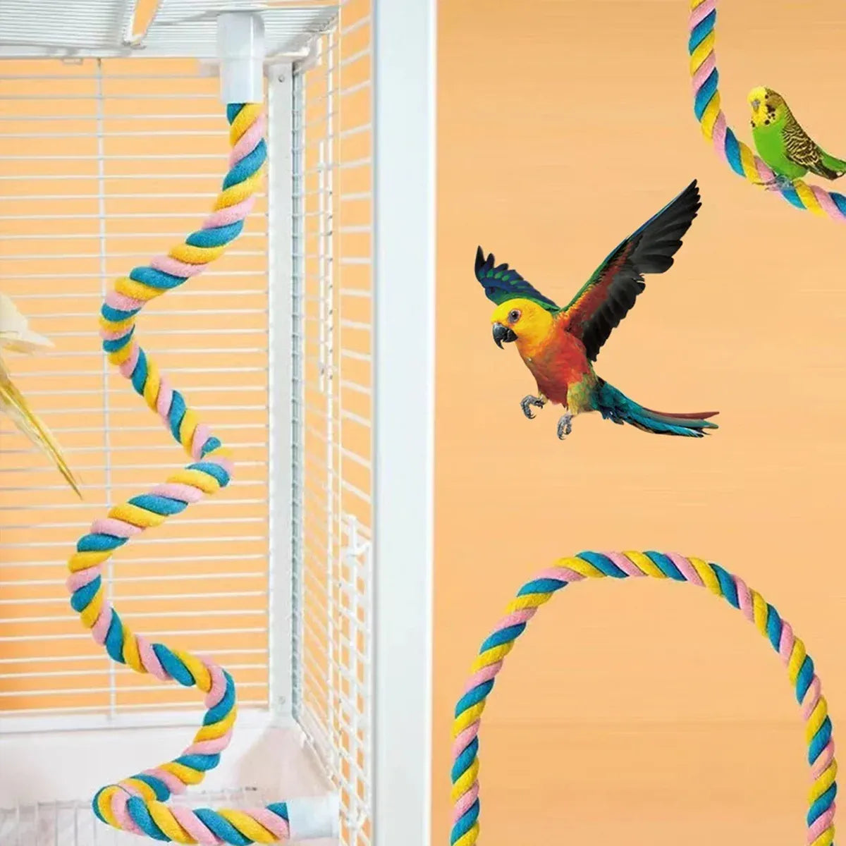 U Shaped Parrot Cotton Rope Climbing Toy Perch Stand for Bird Cage - 120cm