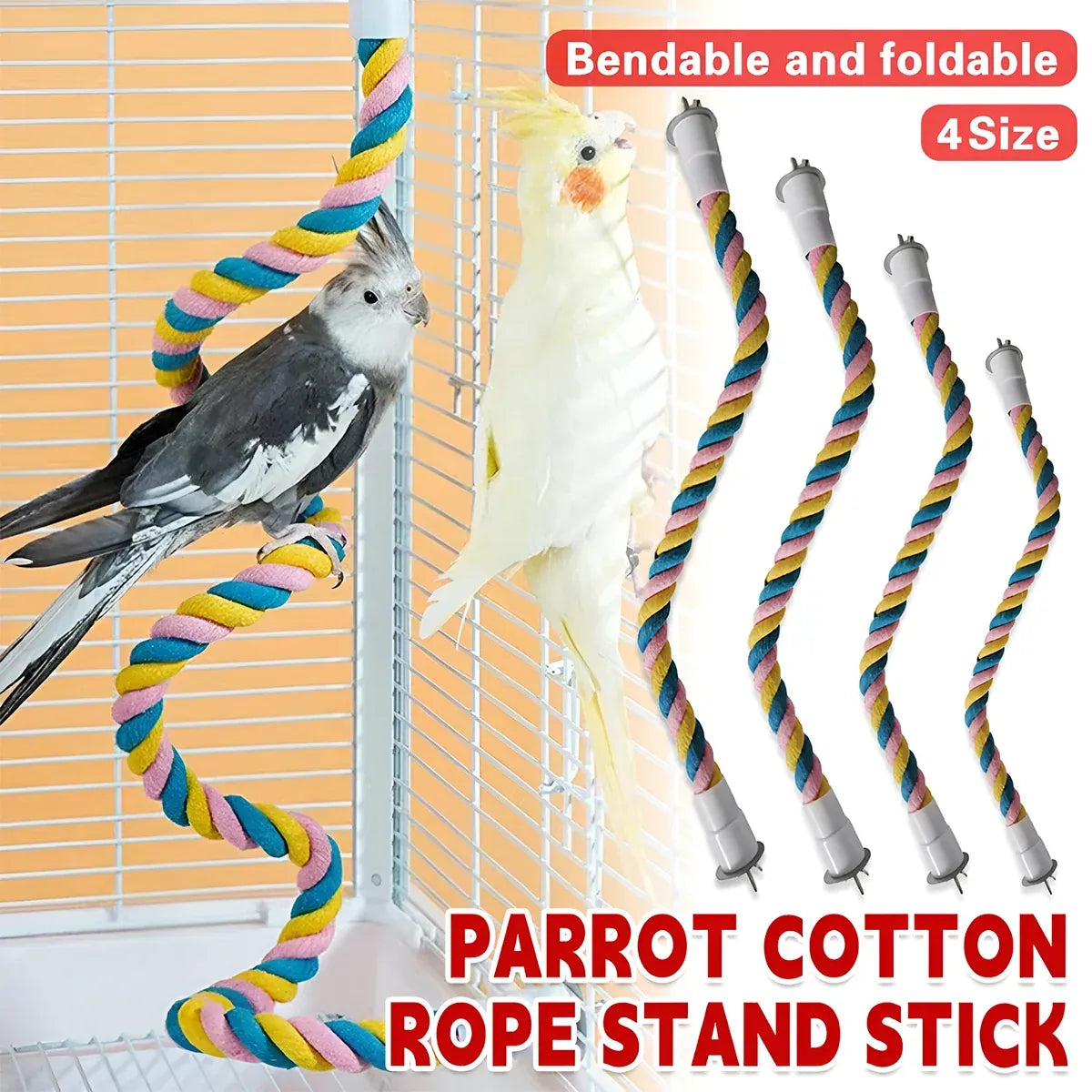 U Shaped Parrot Cotton Rope Climbing Toy Perch Stand for Bird Cage - 80cm