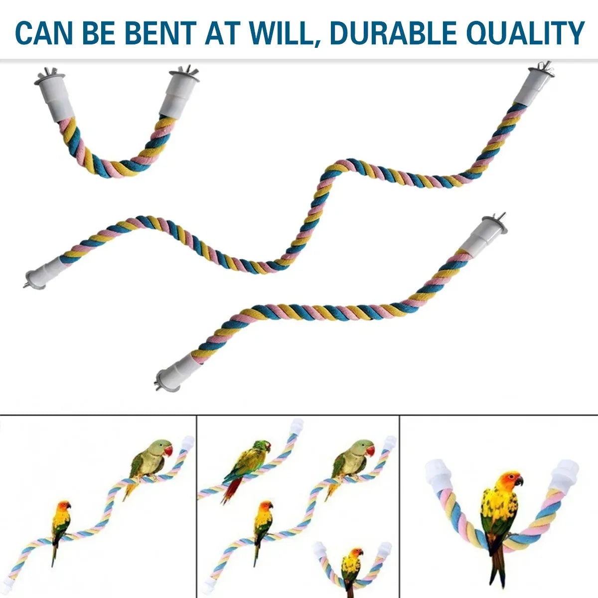 U Shaped Parrot Cotton Rope Climbing Toy Perch Stand for Bird Cage - 80cm
